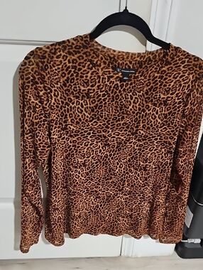 INC International Concepts Leopard Print Long-Sleeve Top in Brown and Black